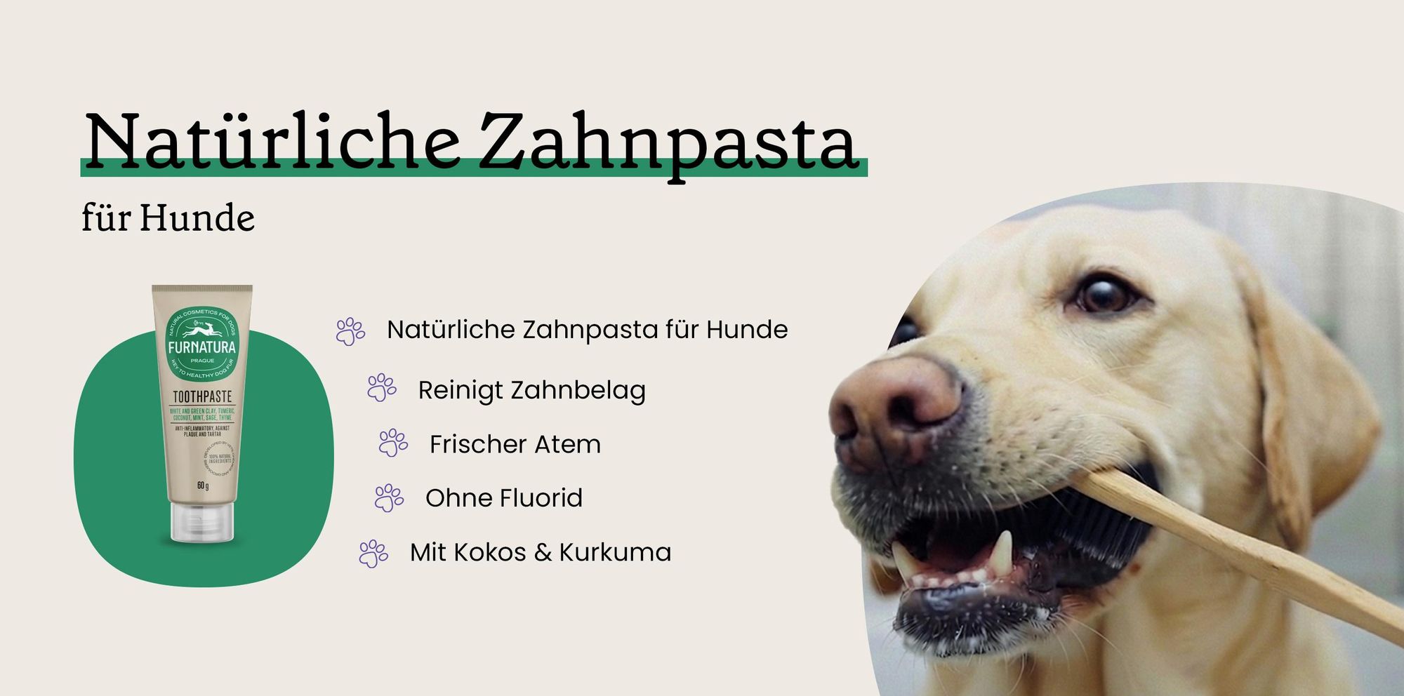 Natürliche Zahnpasta für Hunde zur täglichen Pflege von Zähnen und Zahnfleisch.
