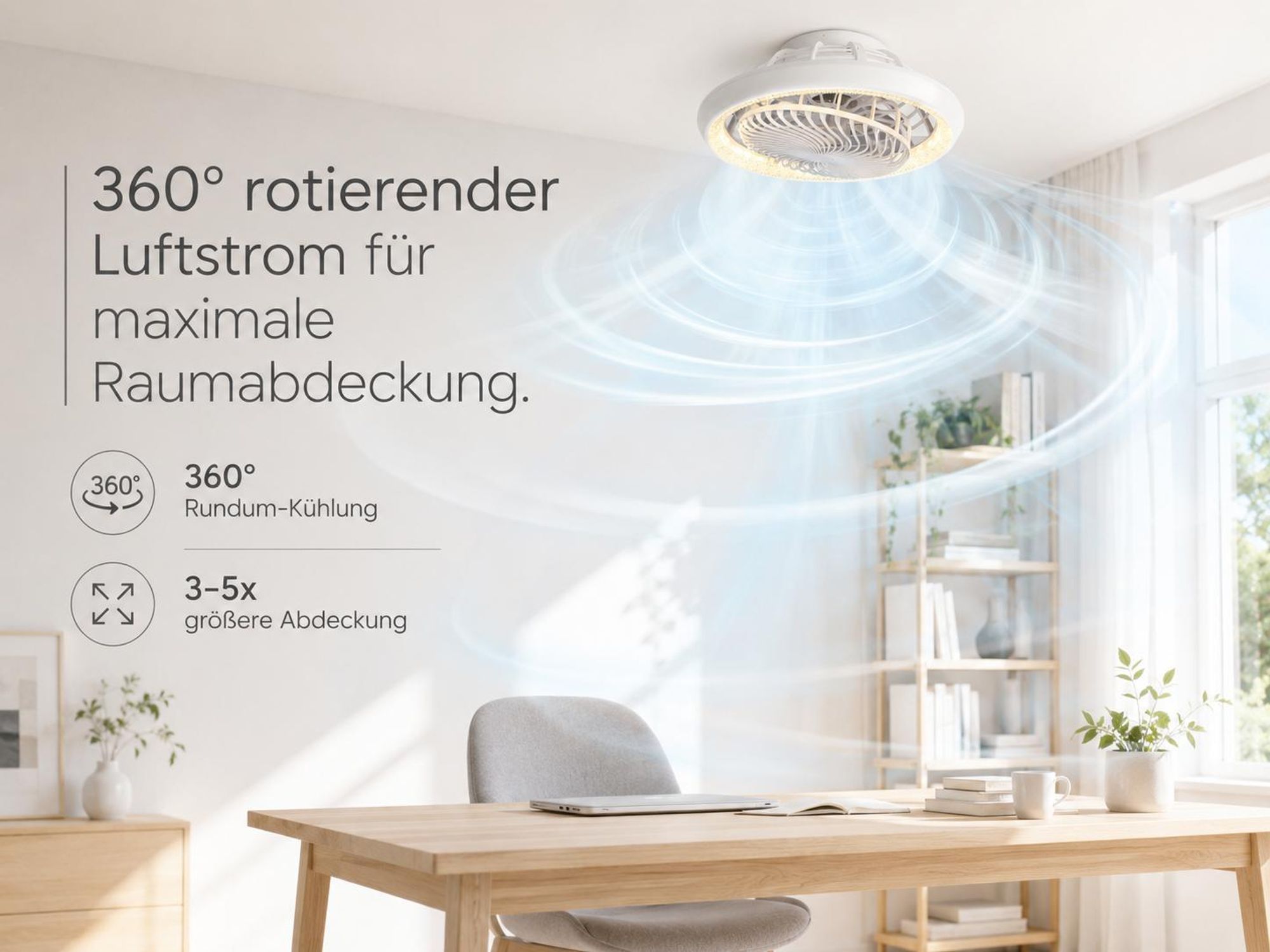 Deckenventilator mit Beleuchtung Fernbedienung APP,38W Lampe mit Ventilator Dimmbar 6 Geschwindigkeiten 3 Lichtfarben Φ49cm Leise für Zimmer Büro