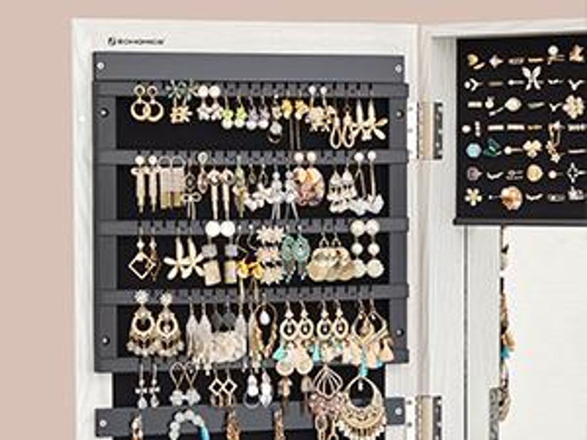 SONGMICS Schmuckschrank Spiegelschrank Schlüsseln, Geschenkidee, 3 Ablagen
