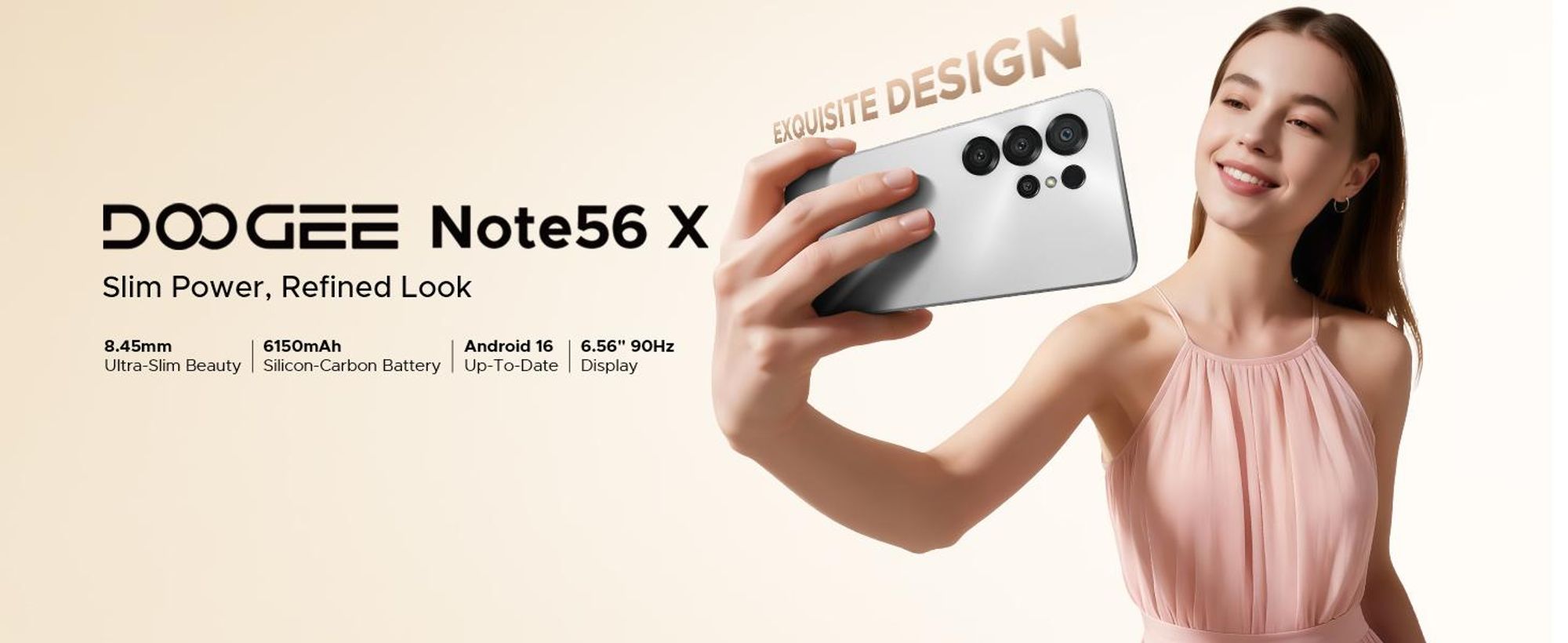 DOOGEE Note56 X, smartphone, Android 16, 6,56" displej s obnovovací frekvencí 90 Hz, baterie 6150 mAh, 24 GB RAM + 64 GB ROM, 4G, 8 MP, rozpoznávání obličeje, podpora OTG, bez smlouvy