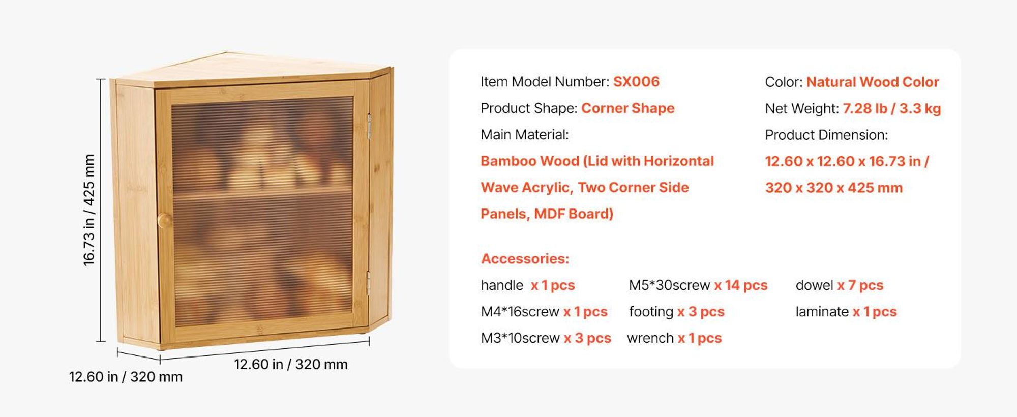 VEVOR Eck-Brotkasten doppellagiger Brotbehälter Brotbox Organizer aus Holz für s