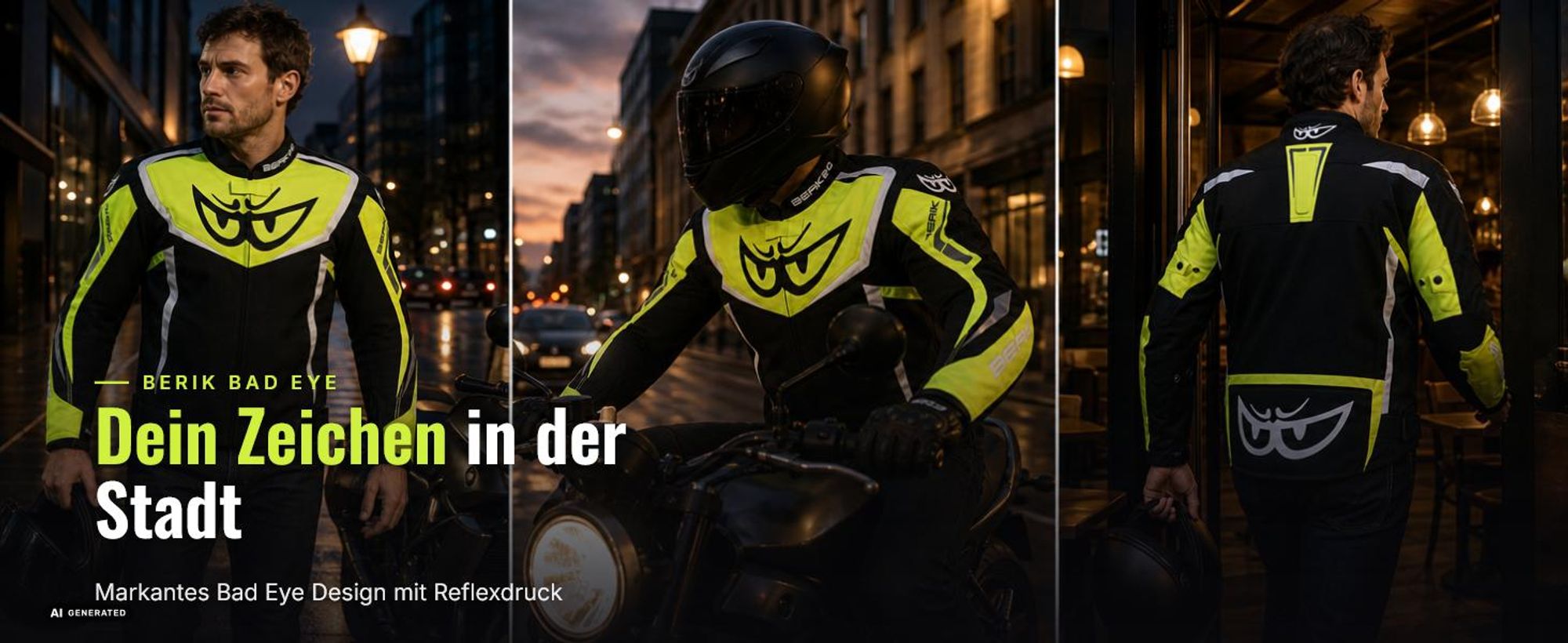 Berik Bad Eye wasserdichte Motorrad Textiljacke, schwarz/weiß/blau, 54