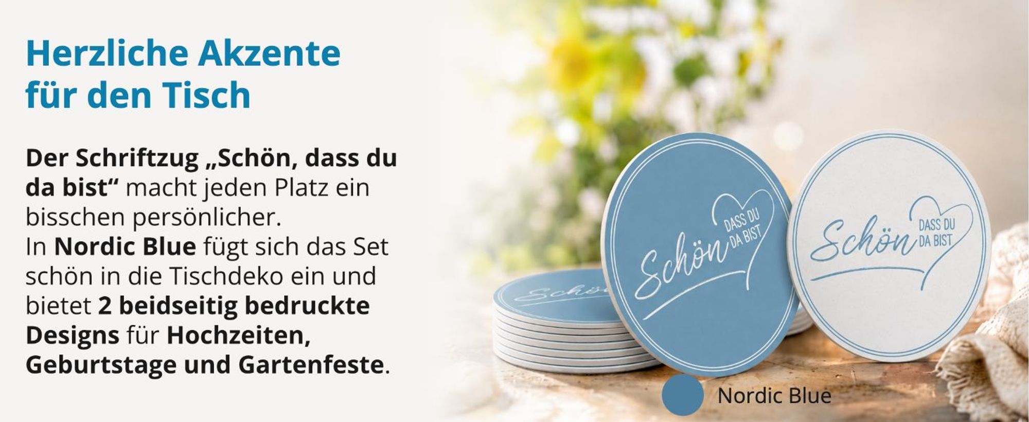 ITENGA 40x Bierdeckel rund Schön dass du da bist V2 nordic blue