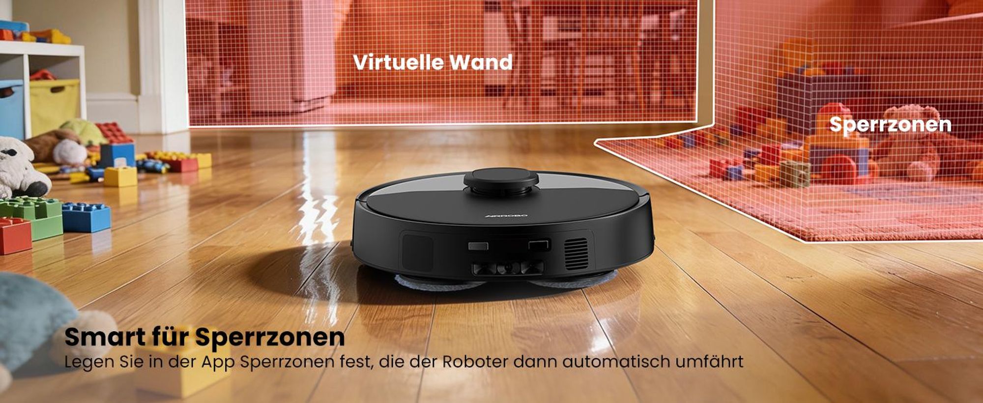 AIRROBO M2 Staubsauger Roboter, 10000Pa Saugroboter, Anti-Tangle-Bürsten, Wischroboter mit Lifting-Mopp