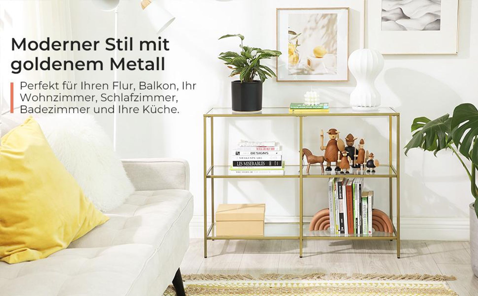 VASAGLE Konsolentisch Beistelltisch, Breite 100cm, 3 Ebenen, Hartglas
