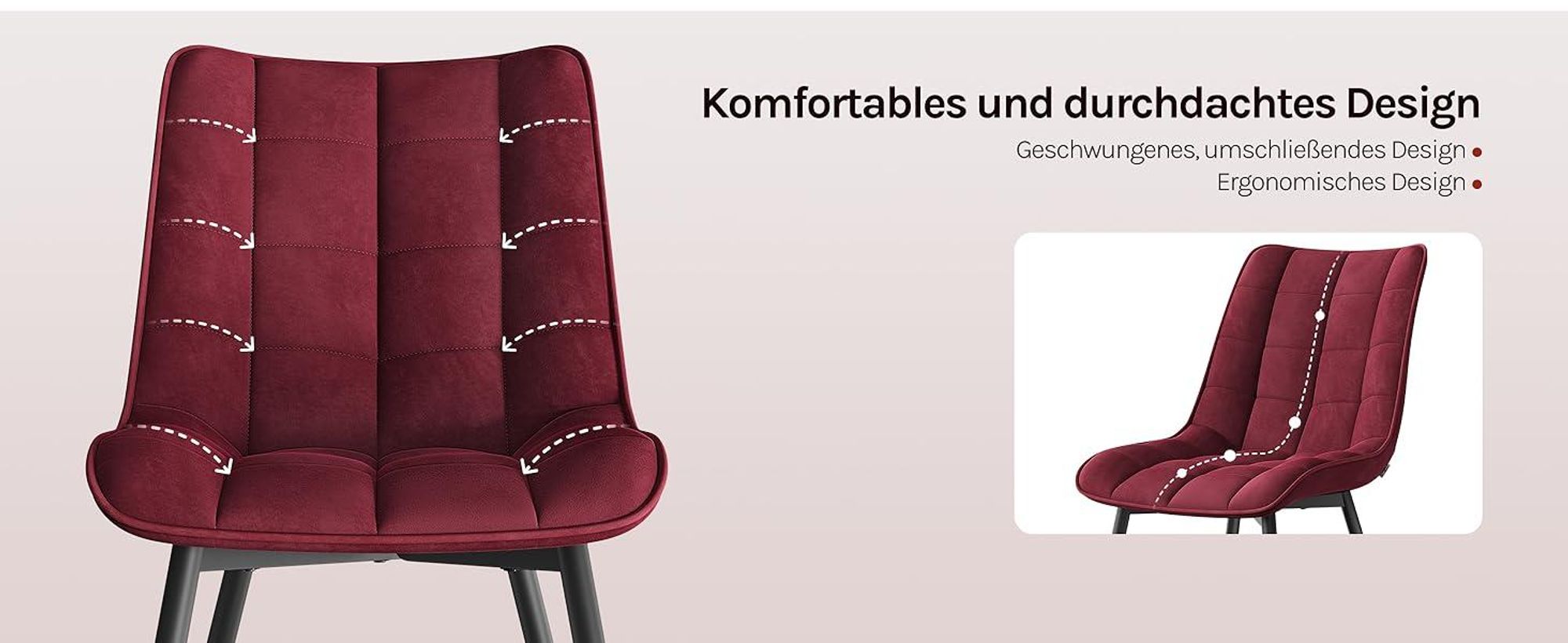 WOLTU Esszimmerstühle 4er-Set, Polsterstuhl mit Rückenlehne, bis 150 kg belastbar, Sitzfläche aus Samt, Metallbeine, Bordeaux