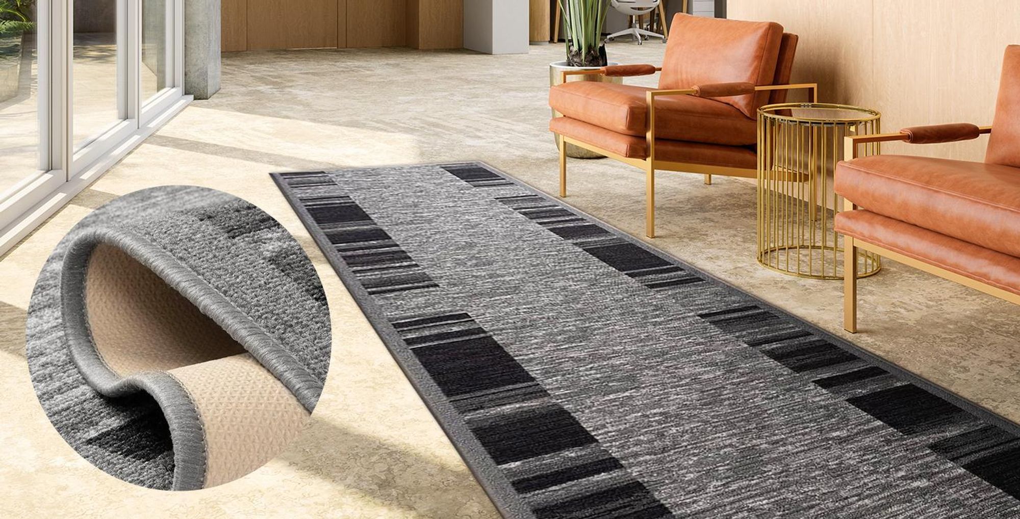 Floordirekt Teppich Läufer Navona, Feinschlingen Teppichläufer mit rutschfestem Gelrücken, für Flur, Küche & Wohnraum, robust - Grau, 80x200 cm