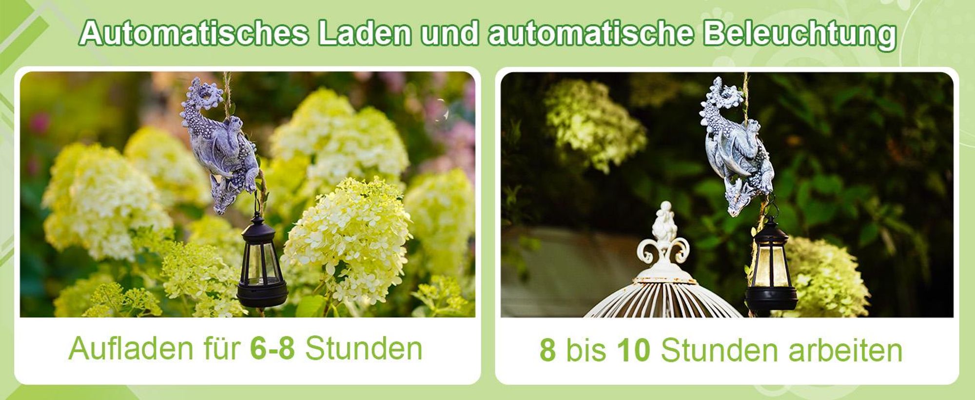 Solarleuchte, Solarlampe, Gartenleuchte, Solar Laternen, Drachen Figuren, Gartendeko, Gartenfiguren