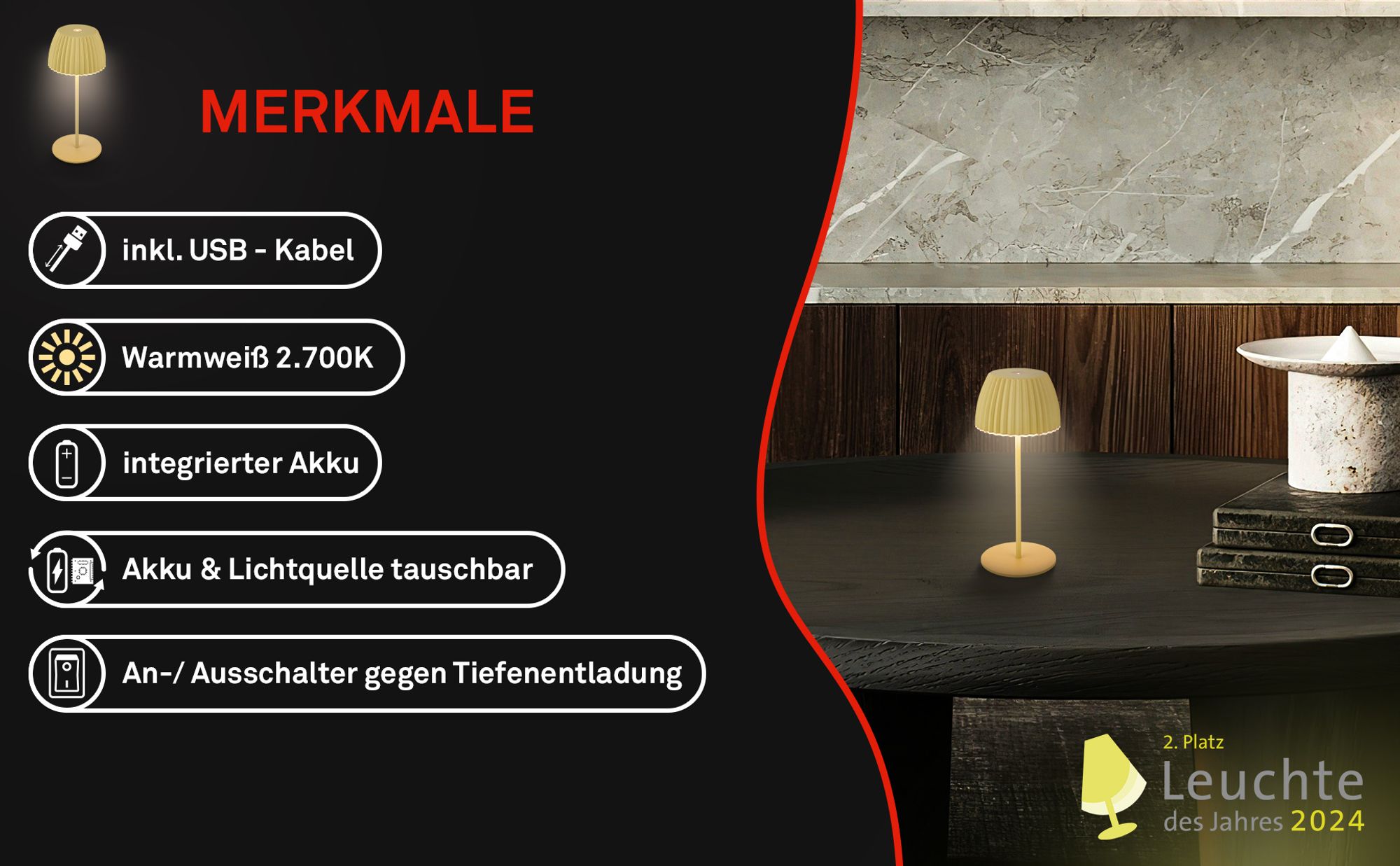 Riffle Mini LED Tischlampe Akku Tischleuchte Dimmbar Kabellos Touch IP44 Grün