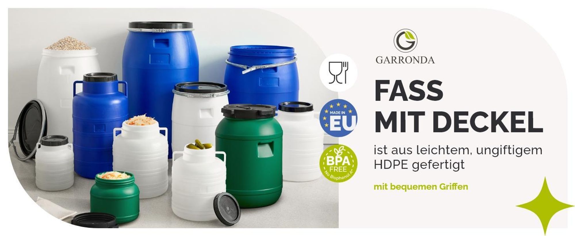 Garronda 2x Plastikfass Lebensmittelfass Sauerkrautfass Hobbock Garten GD-0078