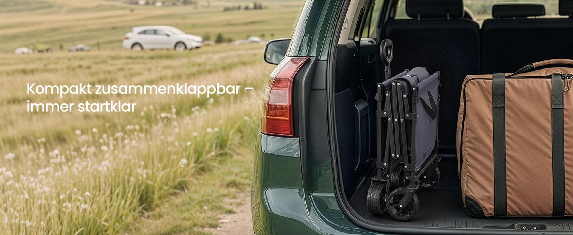 SONGMICS Faltbarer Bollerwagen, Transportwagen mit Griff, 4 verstärkte Rollen, 150 L, Outdoor, bis 150 kg, Garten, dunkelgrau