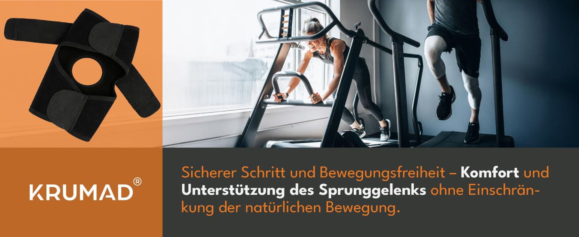 KRUMAD Sprunggelenkbandage mit Klettverschluss, Knöchelbandage für Sport und Alltag, Fußbandage zur Stabilisierung, Schwarz