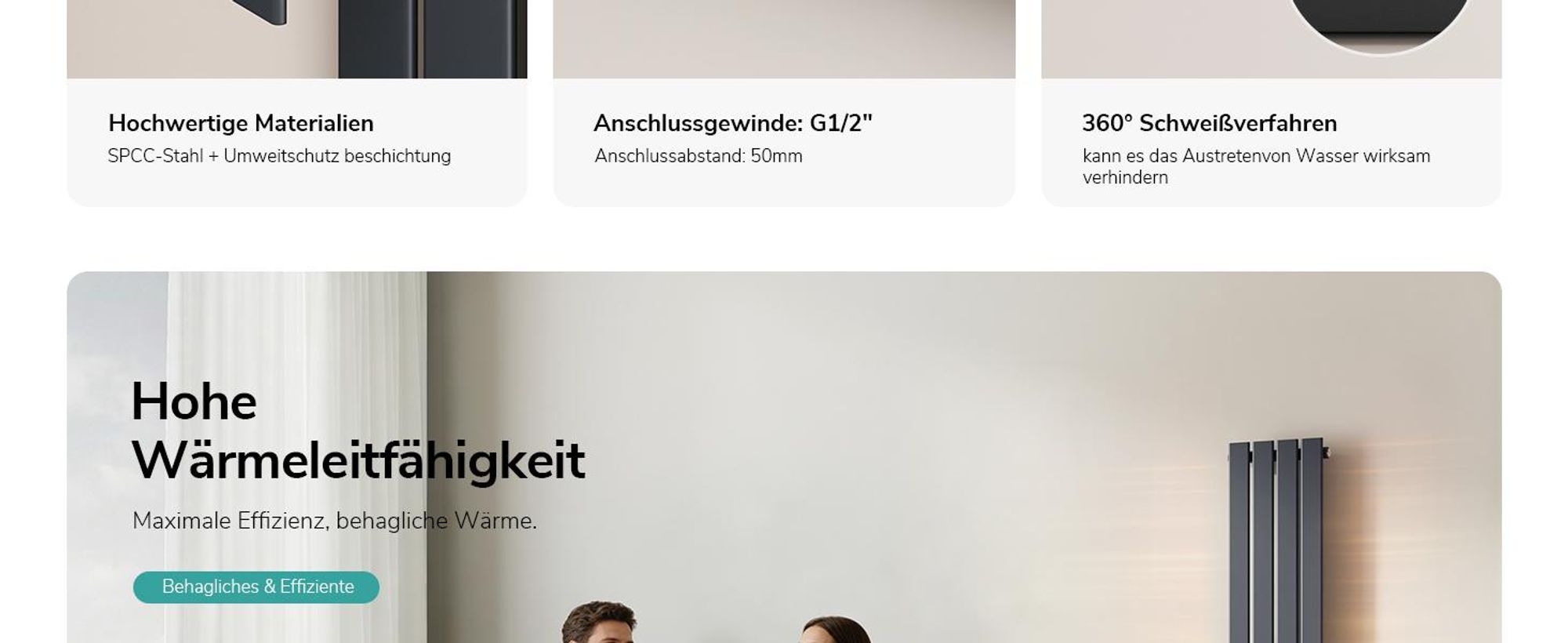 EMKE Heizkörper Flach Designheizkörper Paneelheizkörper Vertikal Einlagig Mittelanschluss 160x30cm 501W Anthrazit ohne Heizstab