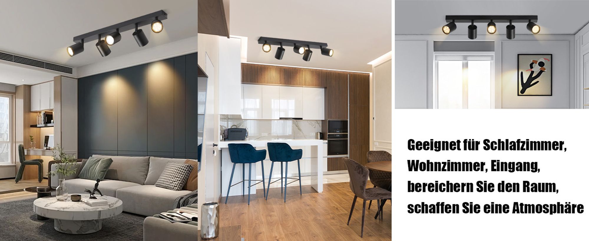 ZMH LED Deckenleuchte Schwarz 5 Flammig Deckenlampe Deckenstrahler Modern GU10 Metall Deckenspots Schwenkbar 350° für Wohnzimmer Schlafzimmer Flur