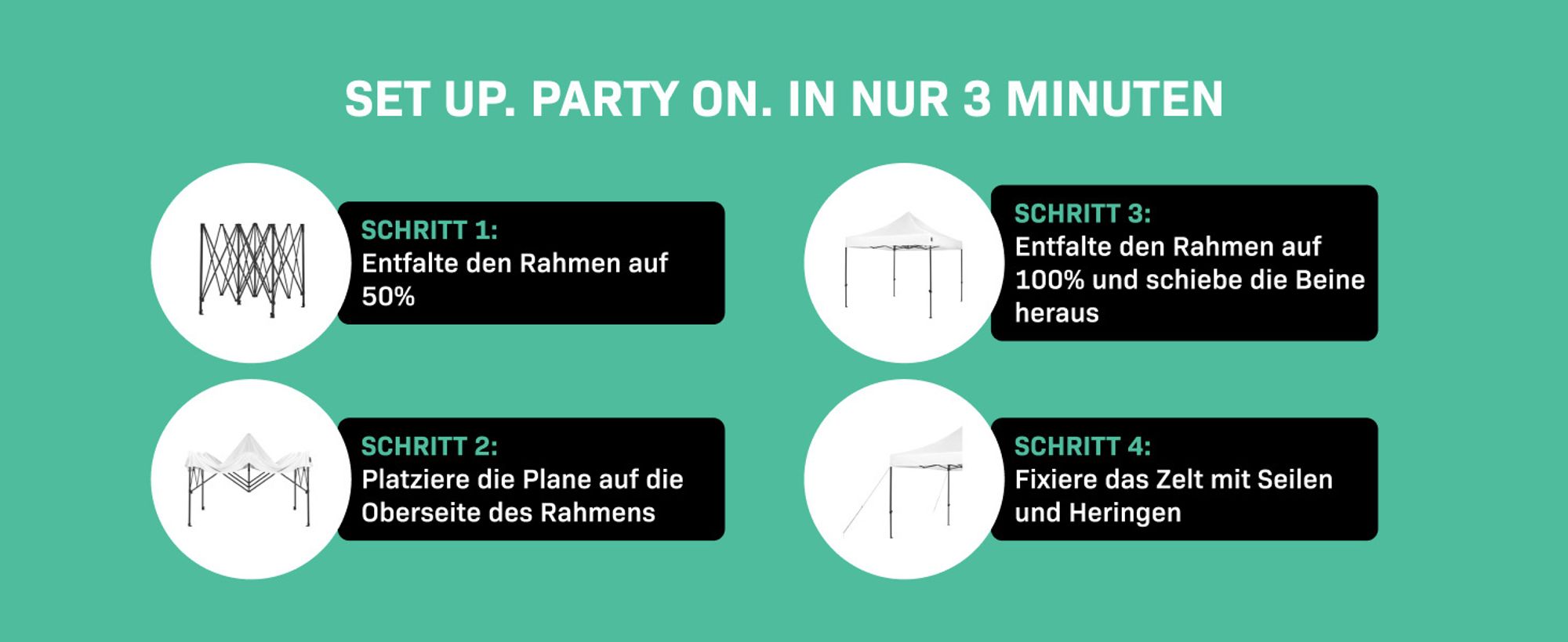VONROC Pavillon 3x3m wasserdicht stabil - Partyzelt EasyUp System [3Min Aufbau] Popup Faltpavillon modular erweiterbar als Festival Zelt, Gartenpavillon