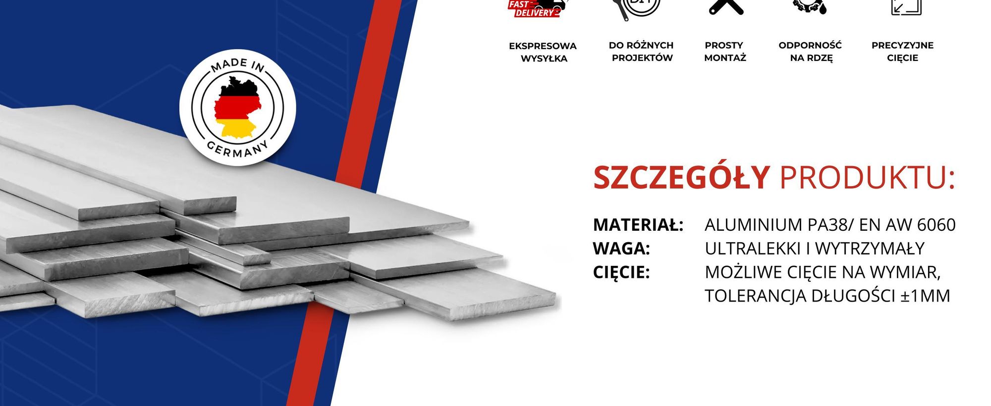 Płaskownik Aluminiowy 40x2 mm 200 cm Profil Aluminium + Cięcie na wymiar