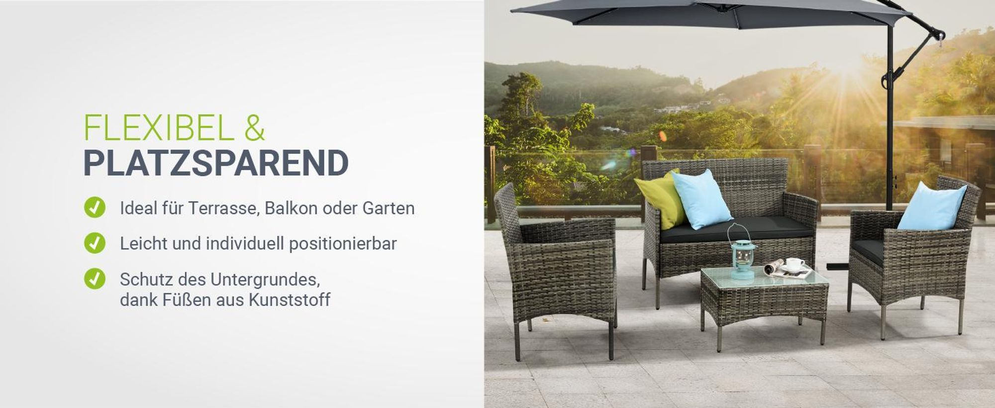 Juskys Polyrattan Gartenmöbel-Set Fort Myers - Tisch, Sofa & 2 Stühle - grau-meliert