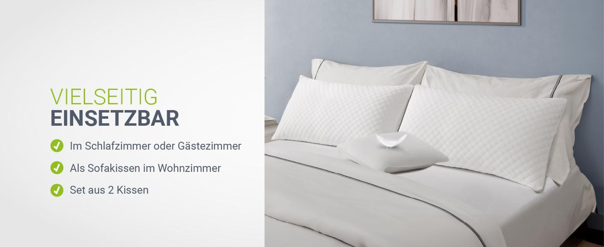 Juskys Kissen 40x80 cm für Bett - 2er Set Kopfkissen mit Memory-Foam Füllung - Weiß