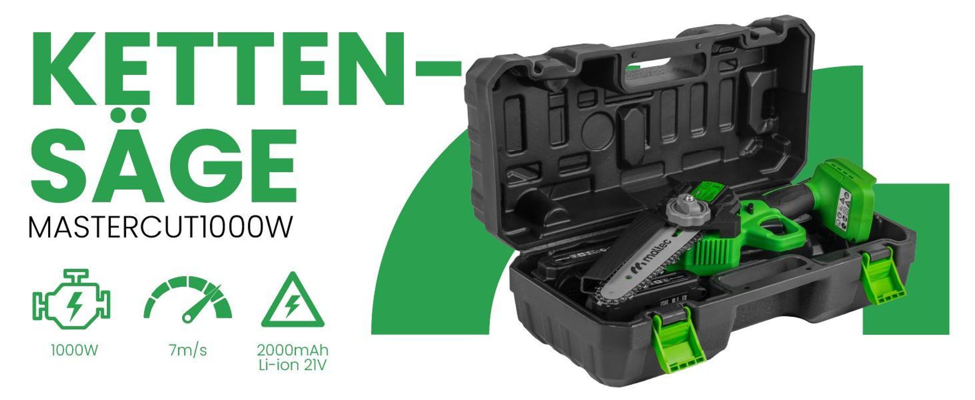 Elektro Handkettensäge mit 2 Akku und Führungen 6+8“