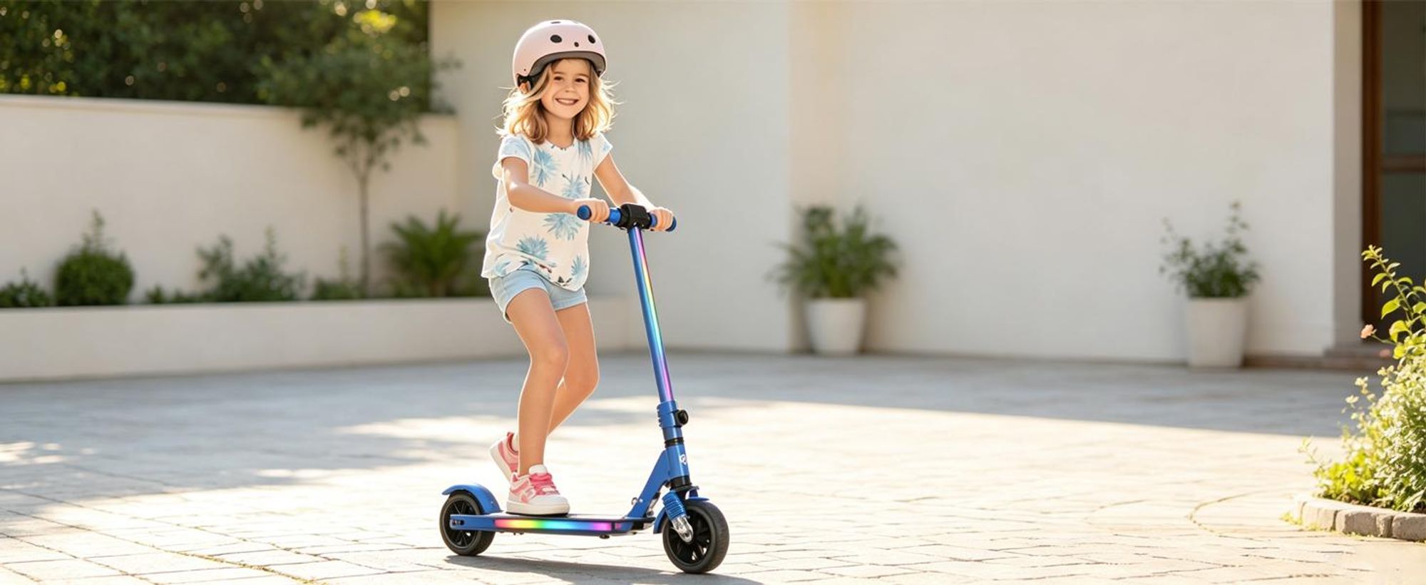 Elektroscooter Mit Stoßdämpfende Funktion, LED-Anzeige E Scooter, Faltbarer Elektroroller Geschenk Für Kinder und Jugendliche Ab 6-12 Jahren- Blau