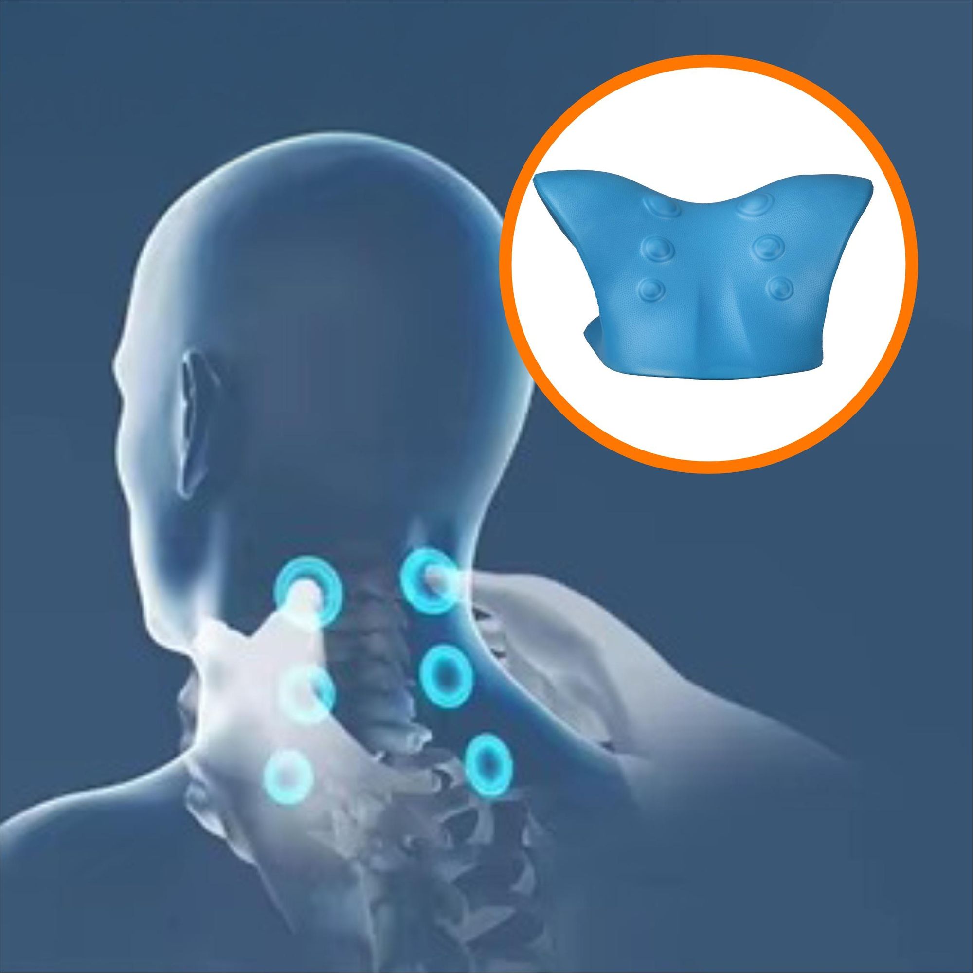 Nackenstrecker & Massagekissen zur Entspannung, Ergonomischer Nackenretter bei Schmerzen, Halswirbelsäule Korrektur mit Massagepunkten, EVI SPORT Blue