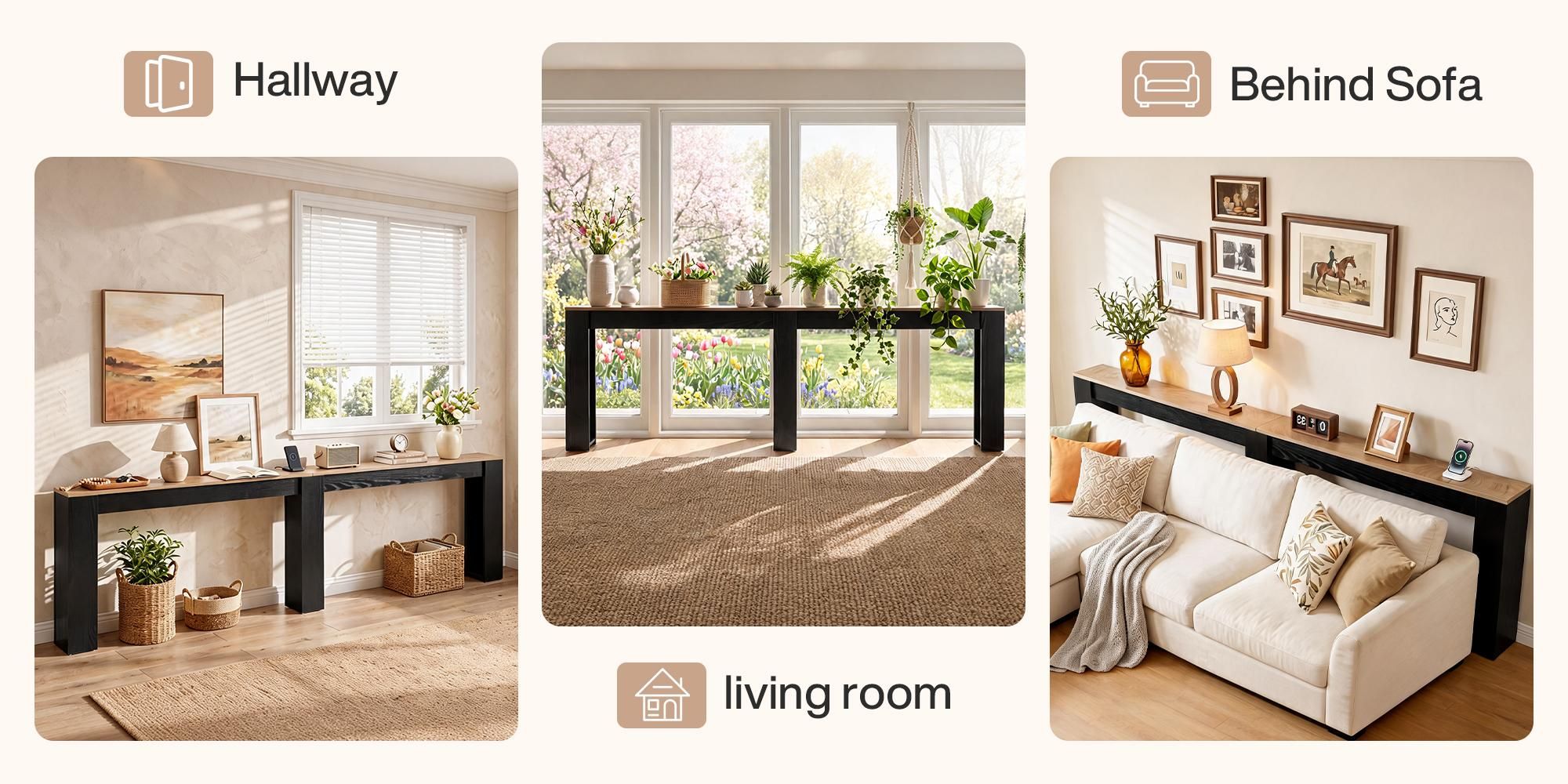 Konsolentisch, 240 cm x 15 cm Beistelltisch, Landhausstil Flurtisch, für hinter dem Sofa, im Flur & Wohnzimmer, schmaler Sofatisch