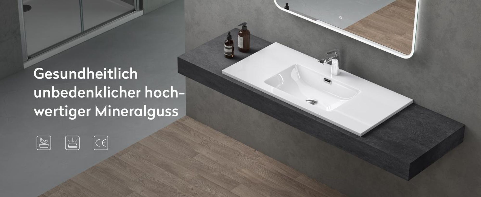 doporro Waschbecken Einbauwaschbecken mineralguss 80x48x12 cm Design Einbauwaschbecken weiß, Waschbecken, Waschtisch, Handwaschbecken Col02