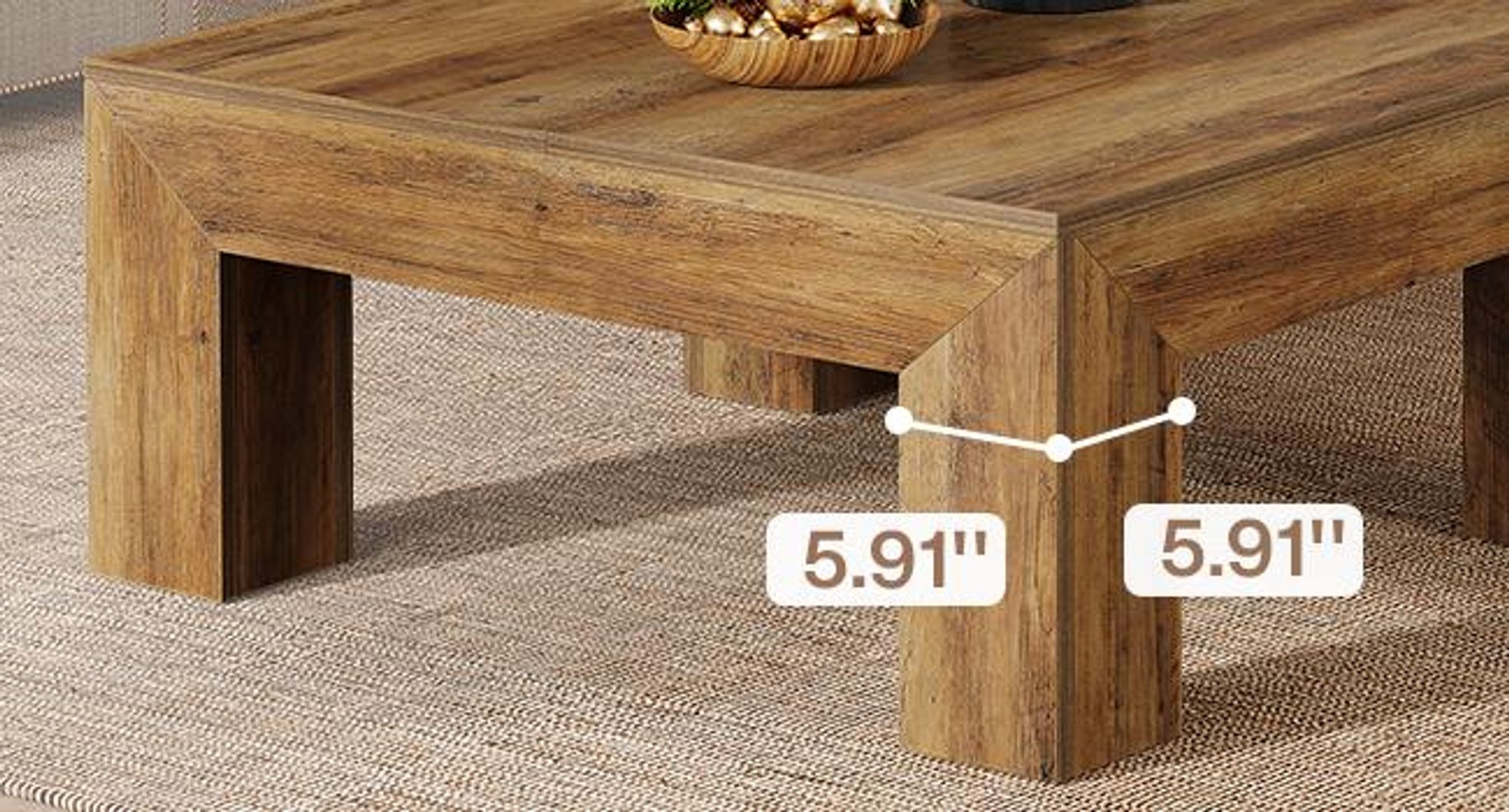 Tribesigns Quadratischer Couchtisch, 100*100 cm Bauernhaus Couchtisch aus MDF mit stabilen Holzbeinen, einfache Montage, rustikales Braun
