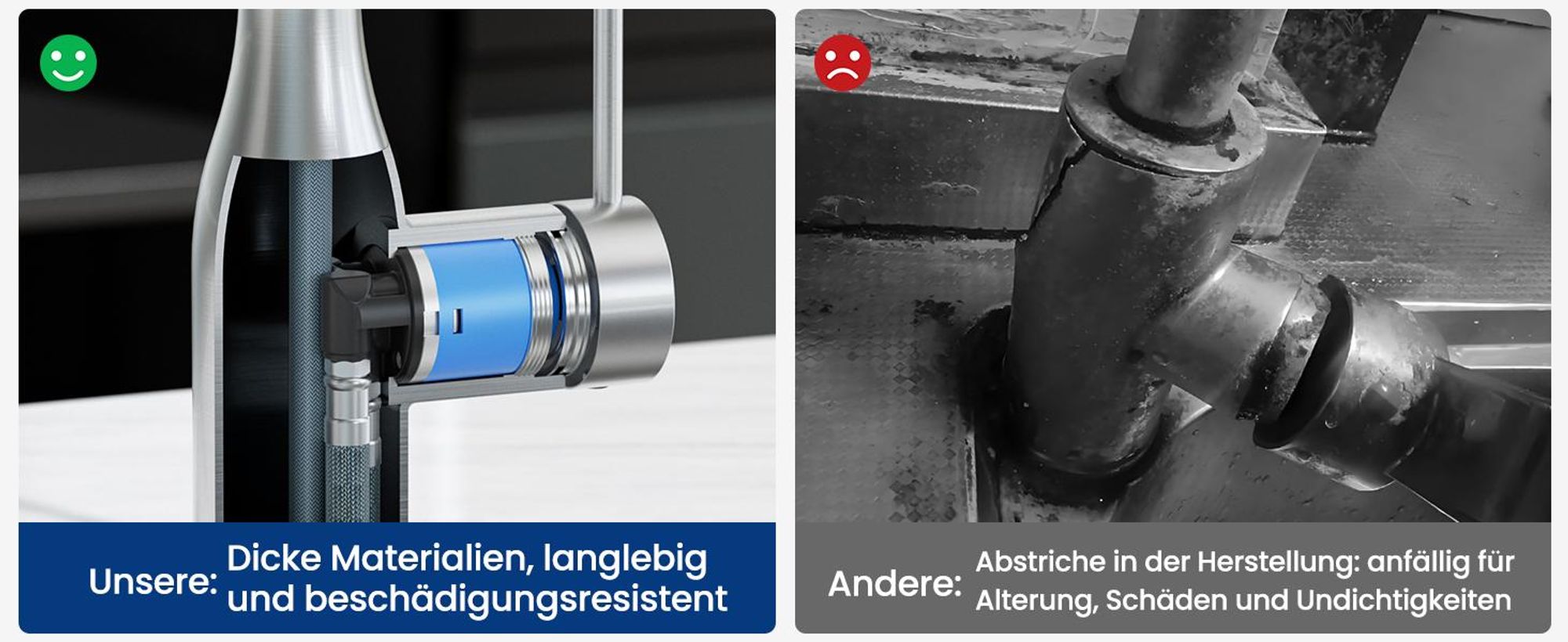 CECIPA MAX Wasserhahn Küche Ausziehbar, Hochdruck Küchenarmatur Schwarz und Edelstahl, 360° Schwenk Armatur Küche, Robust & Leckagefrei