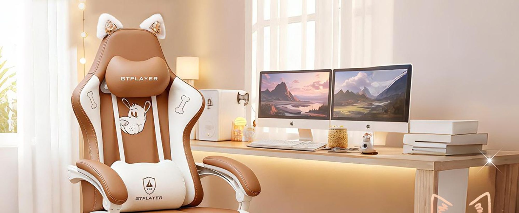 GTPLAYER Roztomilá herní židle, herní židle, ergonomická kancelářská židle herní židle s kočičíma ušima, paměťovou pěnou a opěrkou nohou, 150 kg Imitace kůže