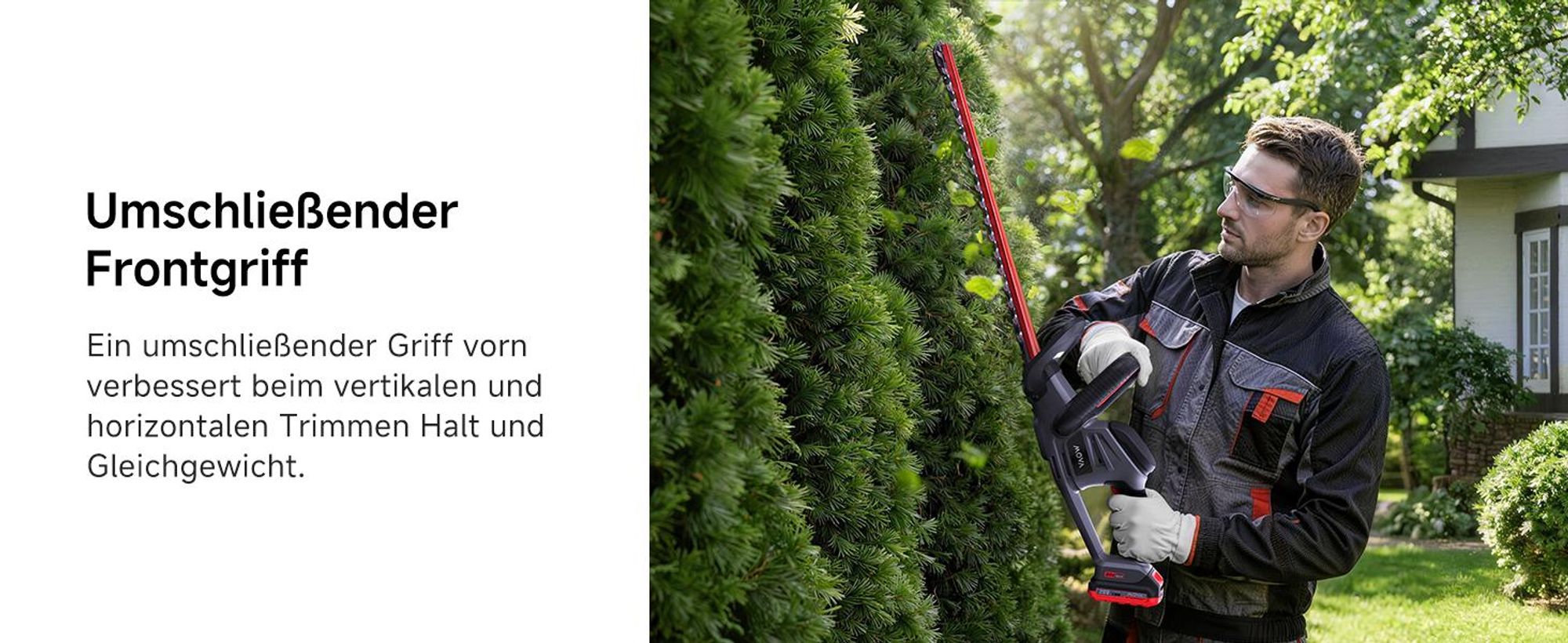 MOVA GH221 – Akku-Heckenschere 55 cm (21") Schwertlänge, 20 mm Schnittstärke, doppeltwirkende Klinge, vibrationsarm, ergonomischer Griff