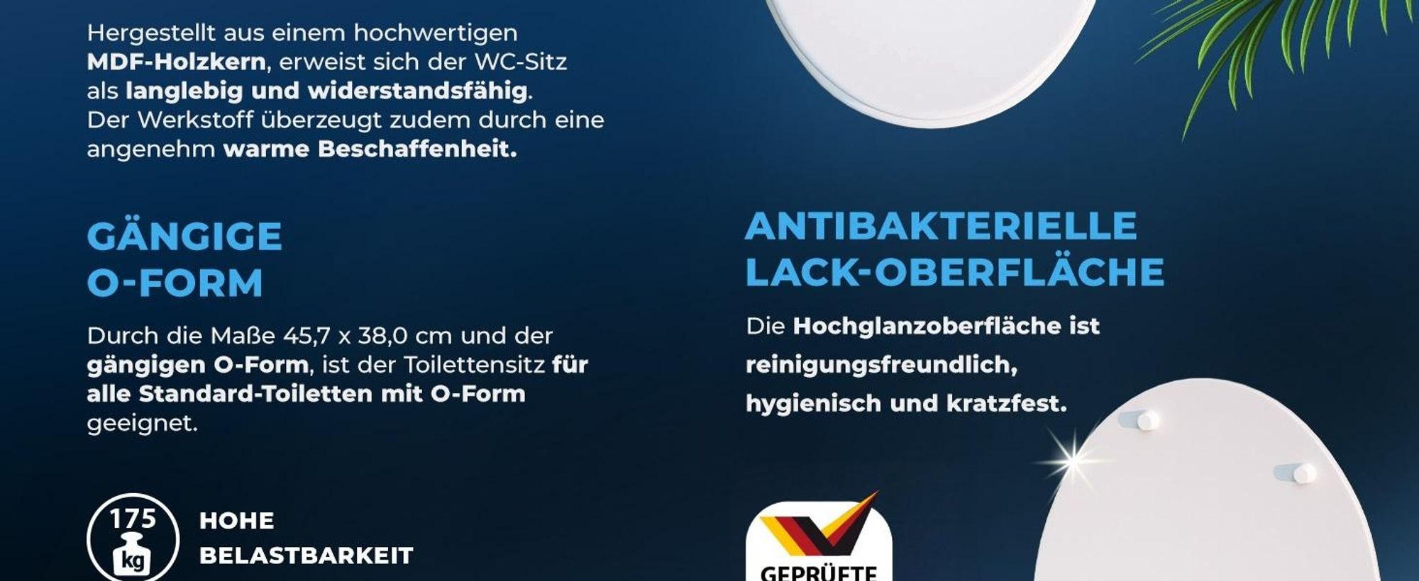 CASARIA WC Sitz mit doppelter Absenkautomatik Weiß