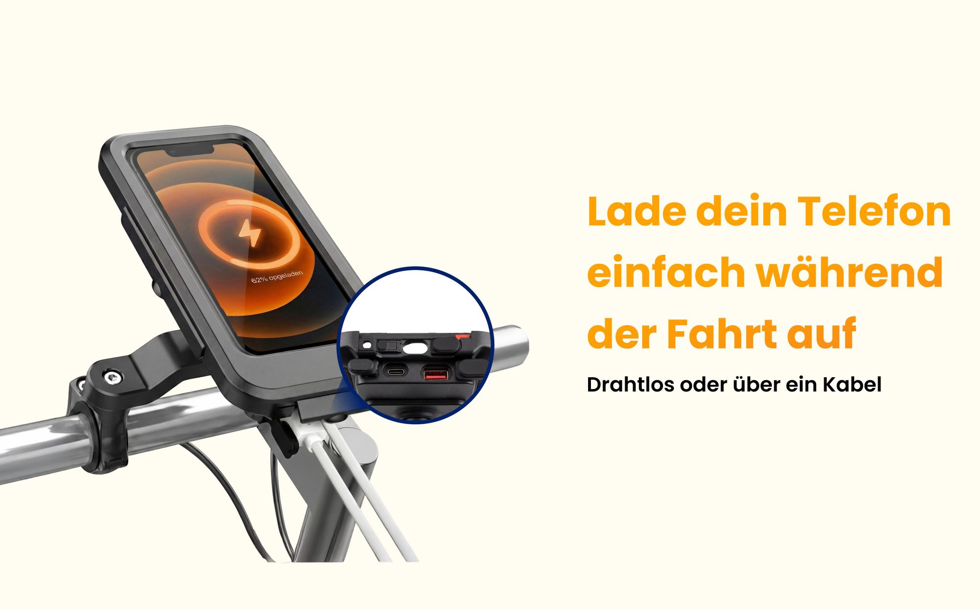 R2B Fahrrad Handyhalterung mit Powerbank 5000 mAh, wasserdichte Handyhalterung für Fahrrad, Smartphone Halterung