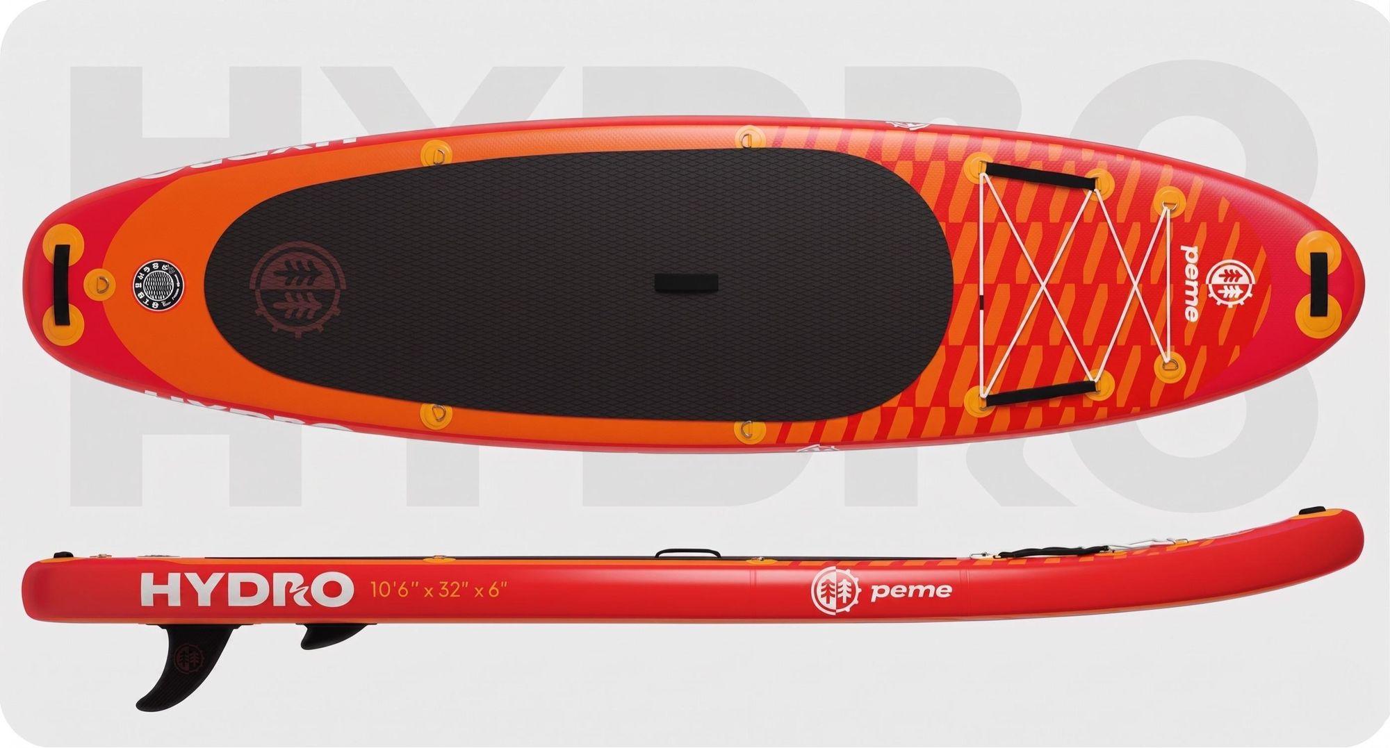 Planche de stand up paddle PEME - Orange coucher de soleil - 350 cm - Pagaie double et accessoires complets, SUP, planche de surf gonflable, jusqu'à 166 kg, - Rouge et orange