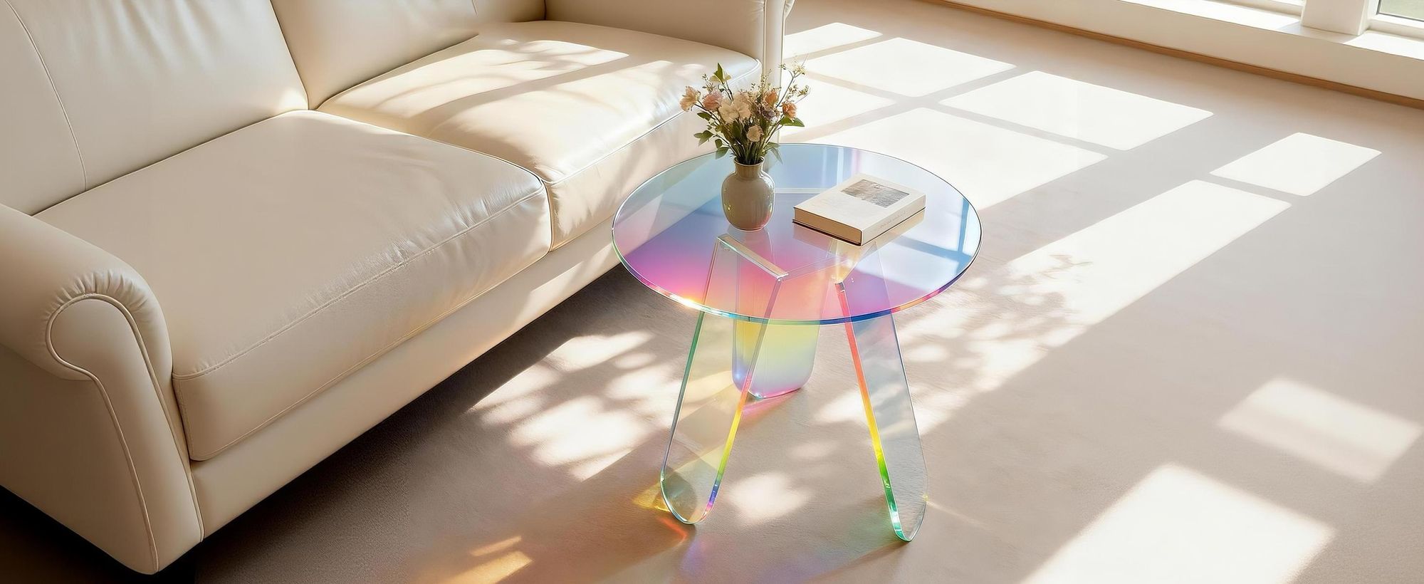 WISFOR Beistelltisch Acryl Couchtisch Wohnzimmertisch, Kaffeetisch mit PVC Matte, 46 x 44,5 cm