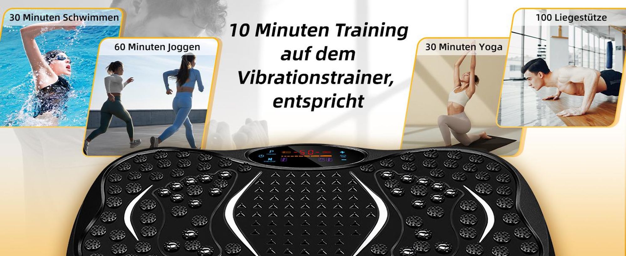 Vibrationsplatte, Vibrationsgeräte, Vibrotraine, Vibrationsplattform, 5 Ausbildungsprogramme, 99 Stufen, Bluetooth Lautsprecher, mit 2 Expanderbänder
