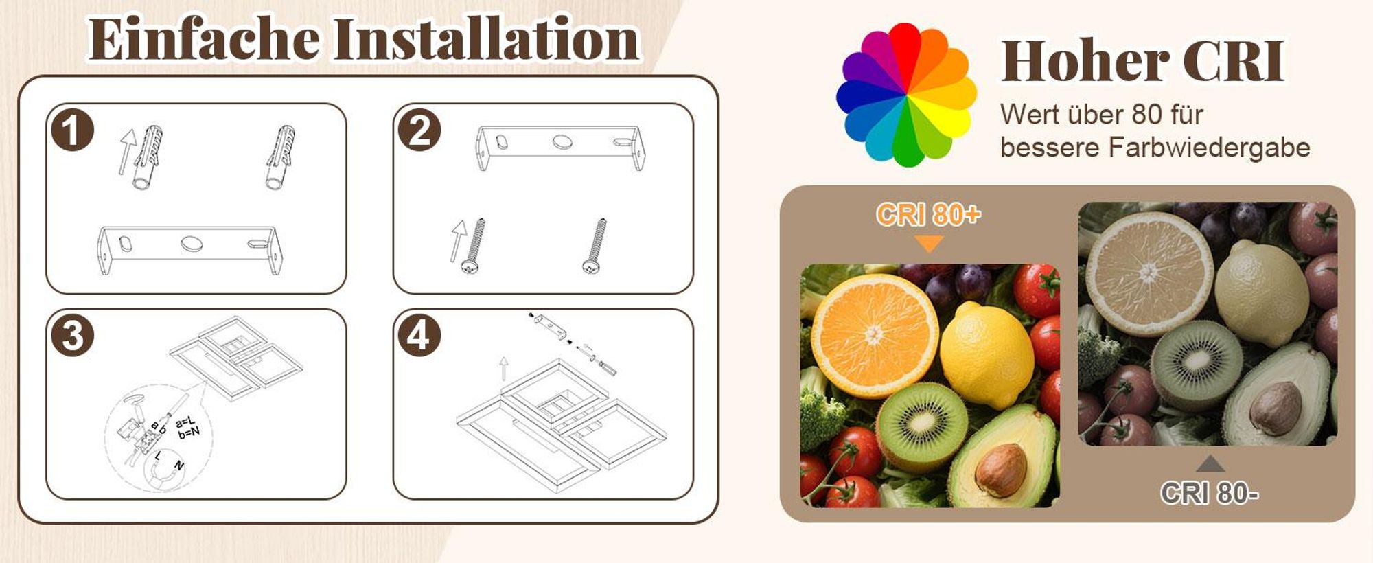 ZMH Plafondlamp LED, retro design, 21W, geschikt voor keuken, als keuklamp, zwart, slaapkamerlamp, halverlichting, 3000K warmwit, rechthoekig, hout, woonkamerlamp