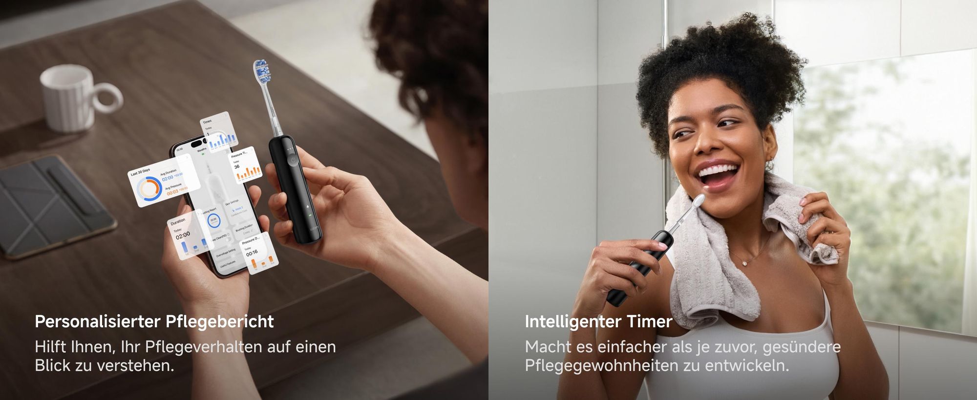 Laifen Wave Pro Elektrische Schallzahnbürste mit App, Drucksensor, 70 Tage Akku, kabelloses Laden und intelligenter Reinigungstechnologie-schwarz