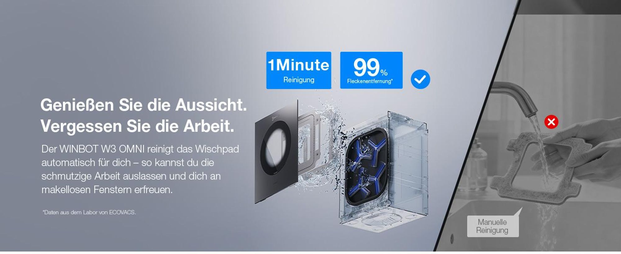 ECOVACS WINBOT W3 OMNI Fensterputzroboter mit Multifunktionsstation, Automatische Reinigung der Wischpads, Intelligente Reinigung entlang der Ränder