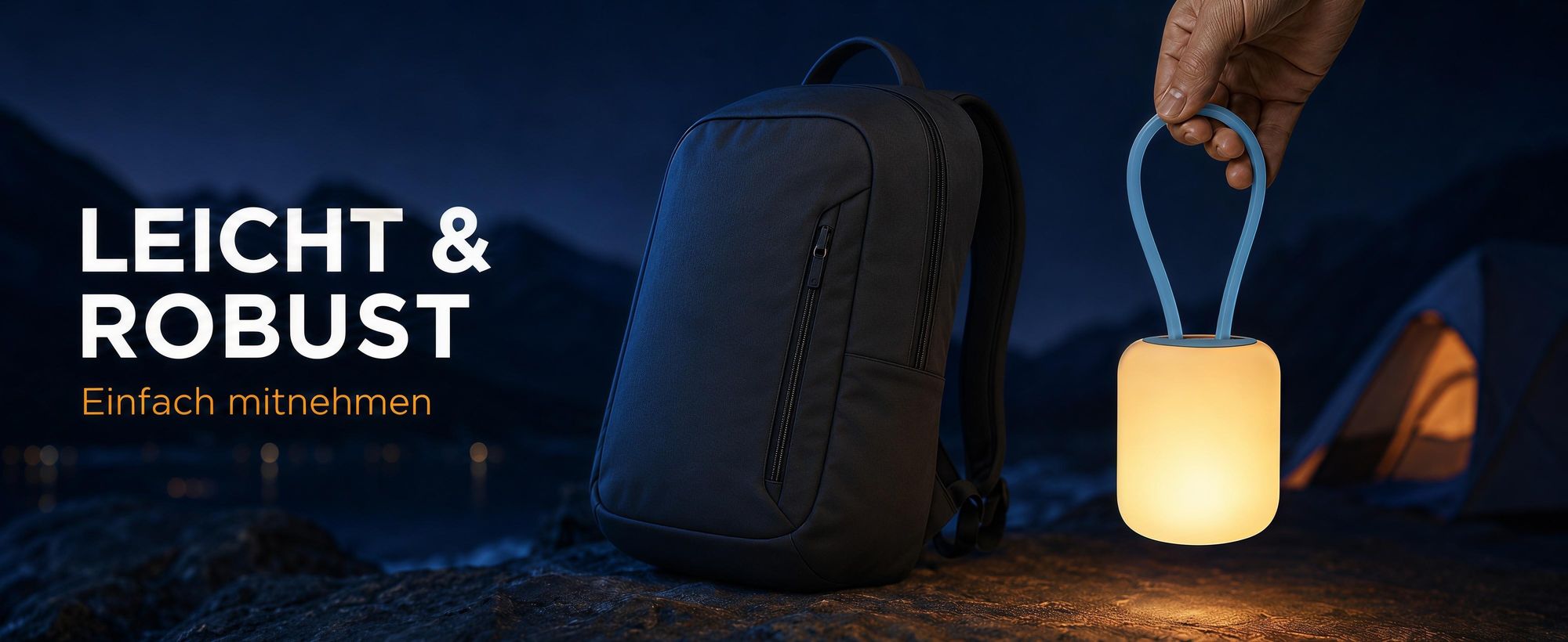 2er LED Campinglampe,USB-Aufladung Nachtlicht,flexible Outdoorlampe zum Aufhängen,Hinstellen und Montieren,dimmbare Handyhalter Campingleuchte