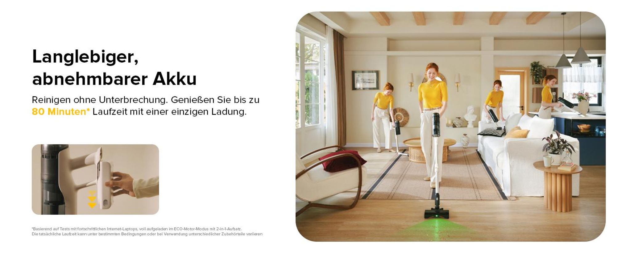 Roborock H60 Pro Handstaubsauger, Akku-Staubsauger 170AW  Saugleistung, 80 Min Laufzeit, 90° flexibles Saugrohr, LED, Anti-Tangle-Bürste für Teppiche