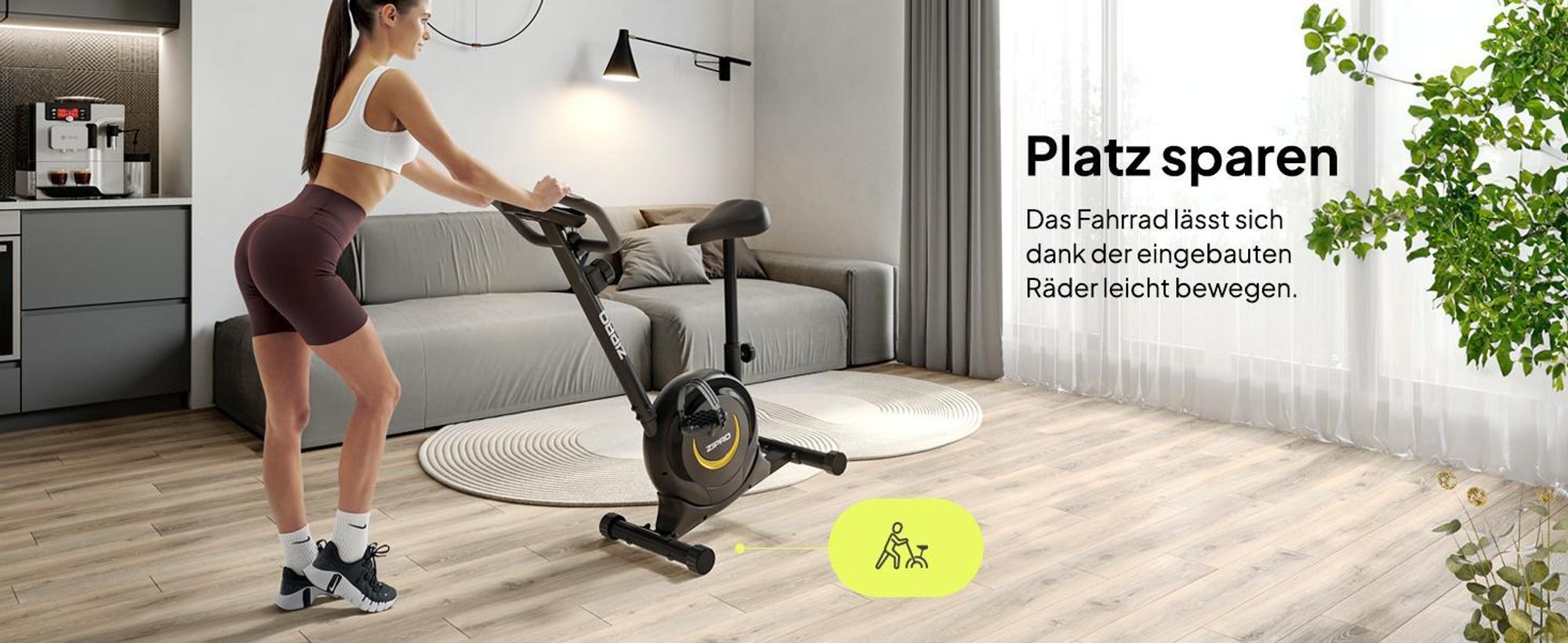 Zipro Heimtrainer Fahrrad One S Gold – Kompaktes Fitnessbike für Zuhause Leiser Hometrainer mit Pulsmessung, LCD Computer Tablethalter Design Edition