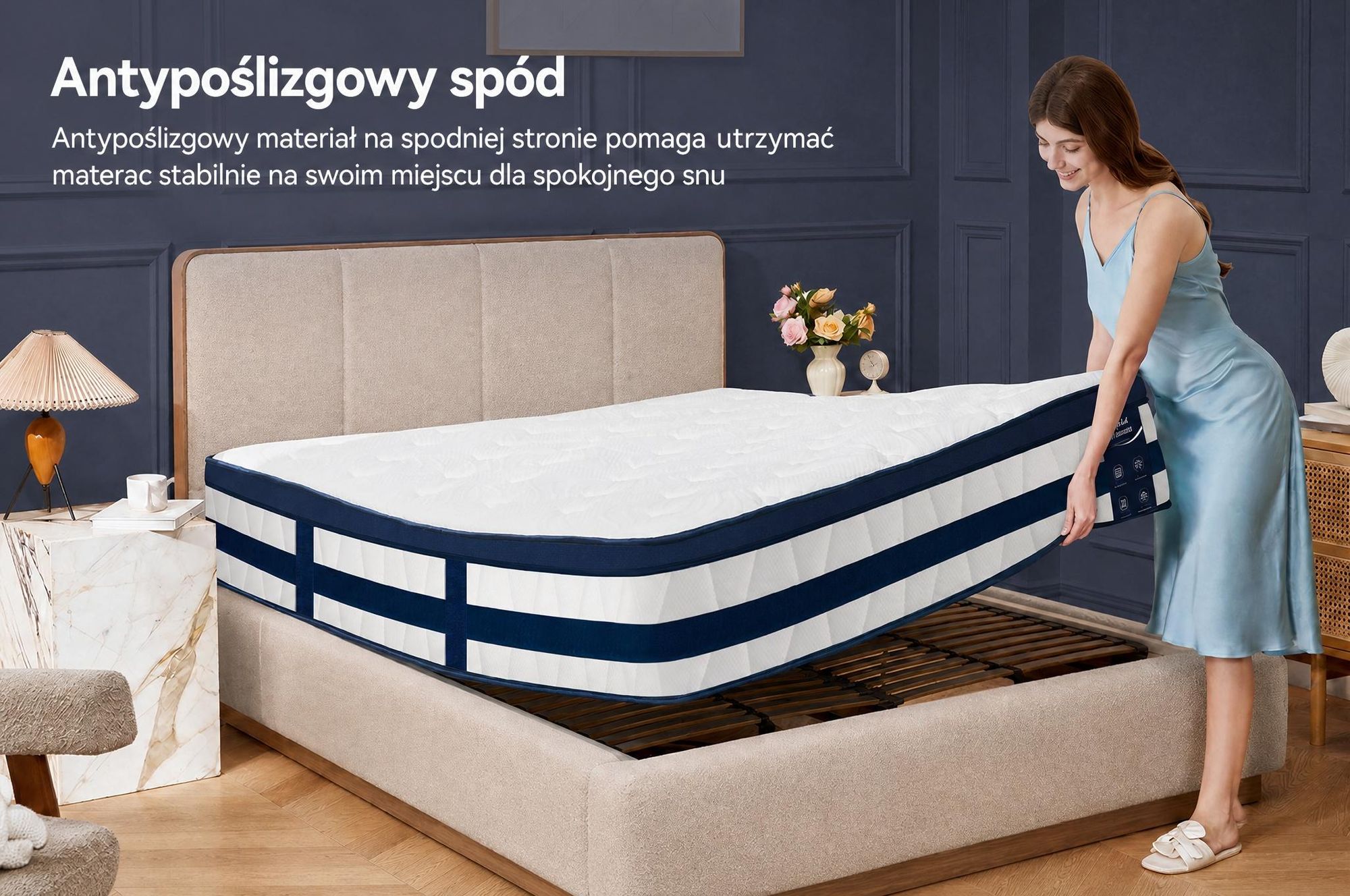 Materac 90x200 26 cm z zintegrowanym topperem, 7-strefowy materac kieszeniowy, twardość H3/H4