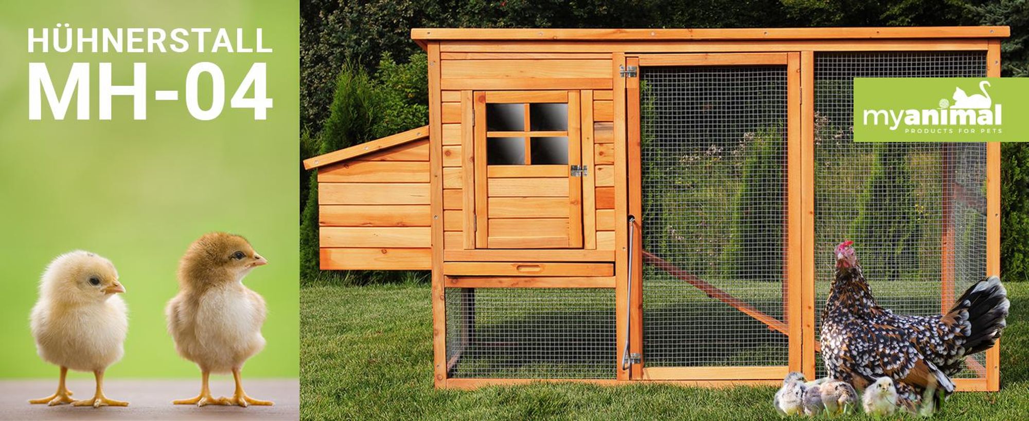 MyAnimal Hühnerstall MH-04 | Für 3-4 Hühner - Hühnerhaus - Nistkasten - Eiablage - Freilaufgehege - Wasserabweisendes Dach - Kleintierstall (Braun)