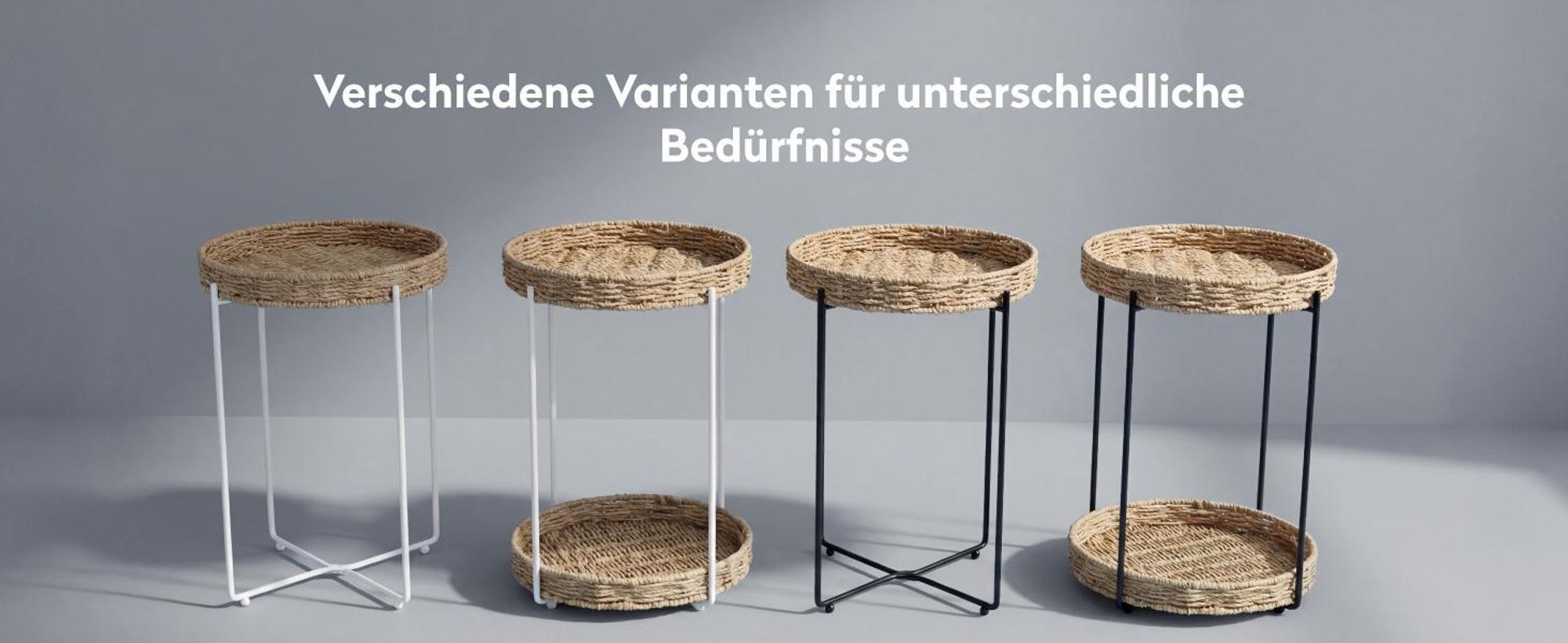 doporro Beistelltisch rund, Kleiner Tisch, Couchtisch rund mit 1 geflochtenen Ablagen aus natürlichem Papierseil,37 x 55 cm, Weiß Reglo-08
