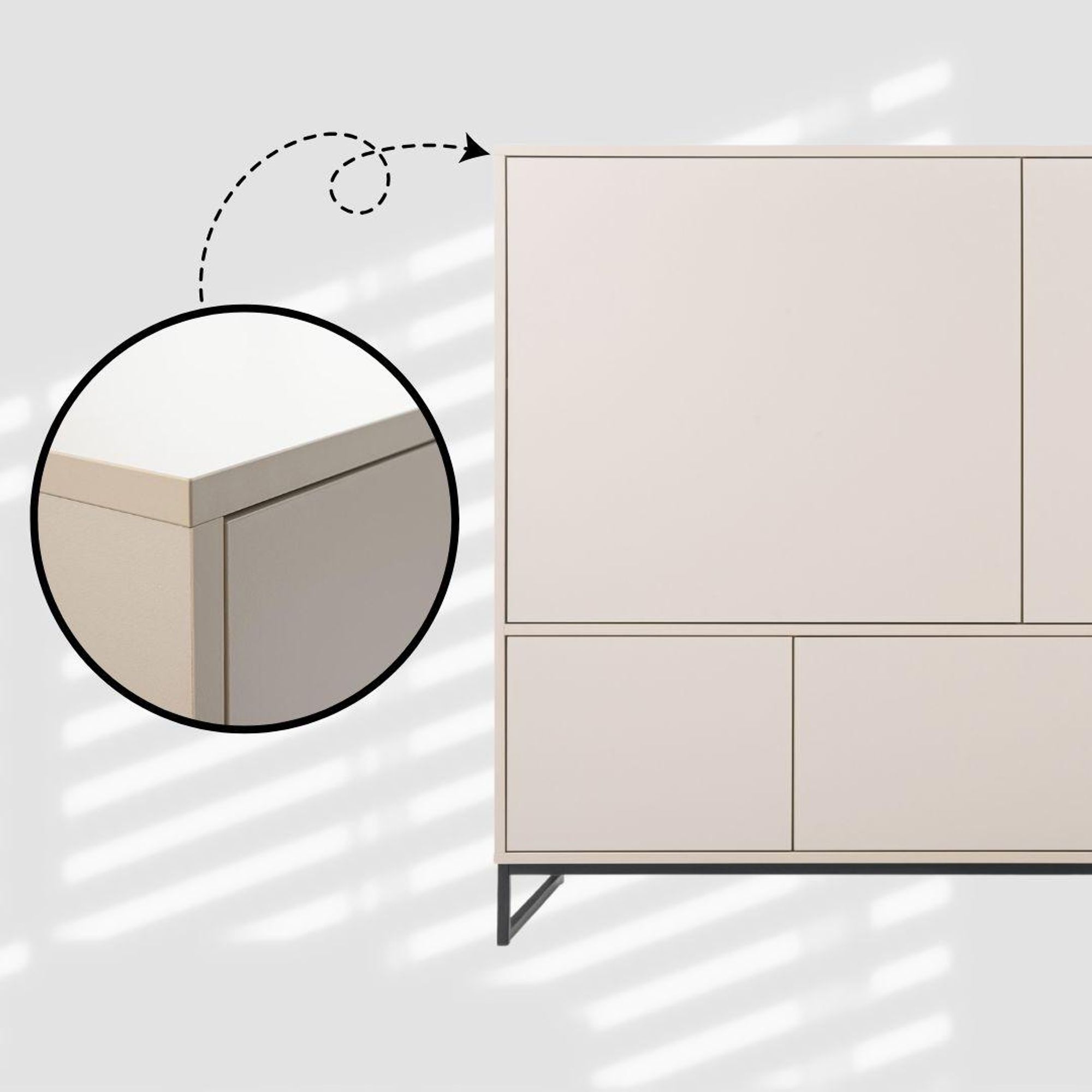 BETTSO Geräumige Kommode GENUA beige – 9 Fächer, PUSH TO OPEN, schwarzer Rahmen, 160x120x45 cm