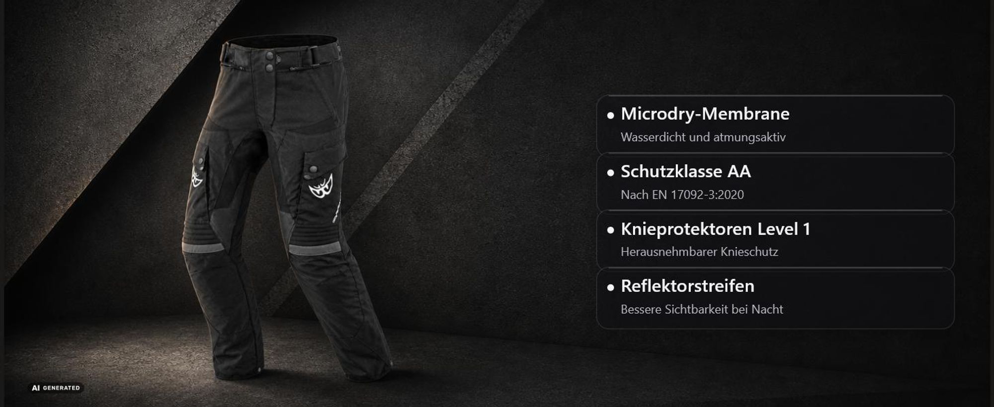 Berik Cargo wasserdichte Motorrad Textilhose, schwarz, 50