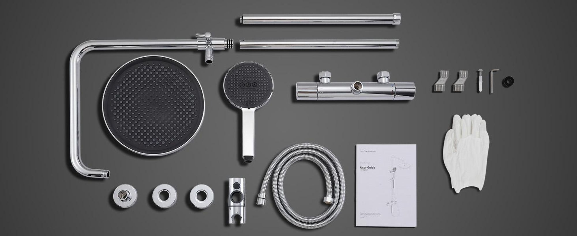 Homelody Duschsystem mit Thermostat,Regendusche Regenkopf Runde Duschsäule Duscharmatur 38℃,3 Strahlarten Handbrause, höhenverstellbar Duschstange