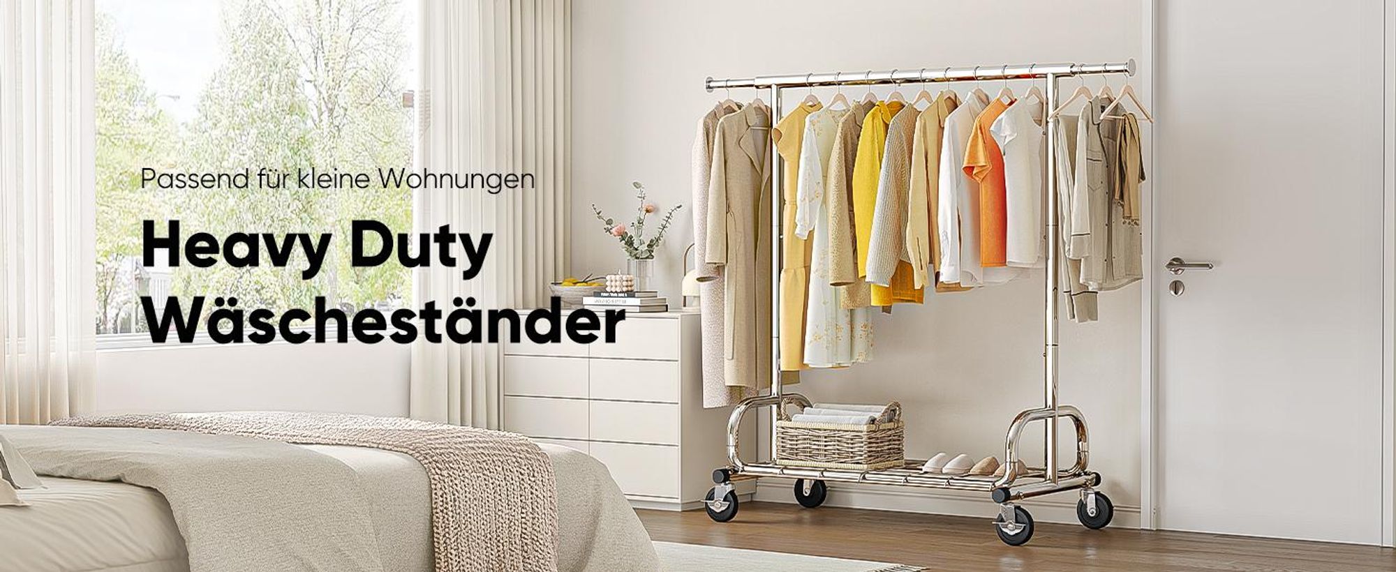 HOKEEPER Kleiderständer auf rollen,136 kg Tragkraft,Schwerlast Kleiderständer,ausziehbare Kleiderstange zum Aufhängen von Kleidung