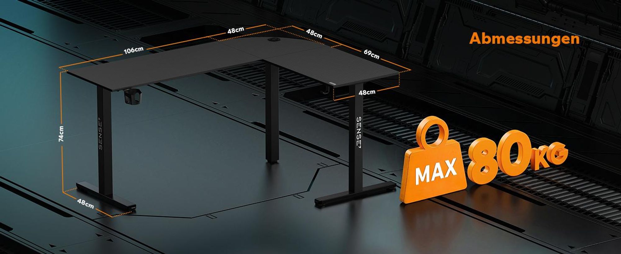 Sense7 RONG Gaming Eckschreibtisch L-Form 154x117 cm - Schwarz Computertisch Carbon Optik PC Gamer Tisch Home Office